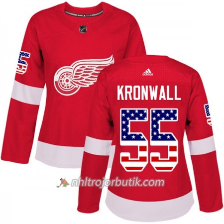 Dame Ishockey Detroit Red Wings Tröja Niklas Kronwall 55 Adidas 2017-2018 Röd USA Flag Fashion Authentic